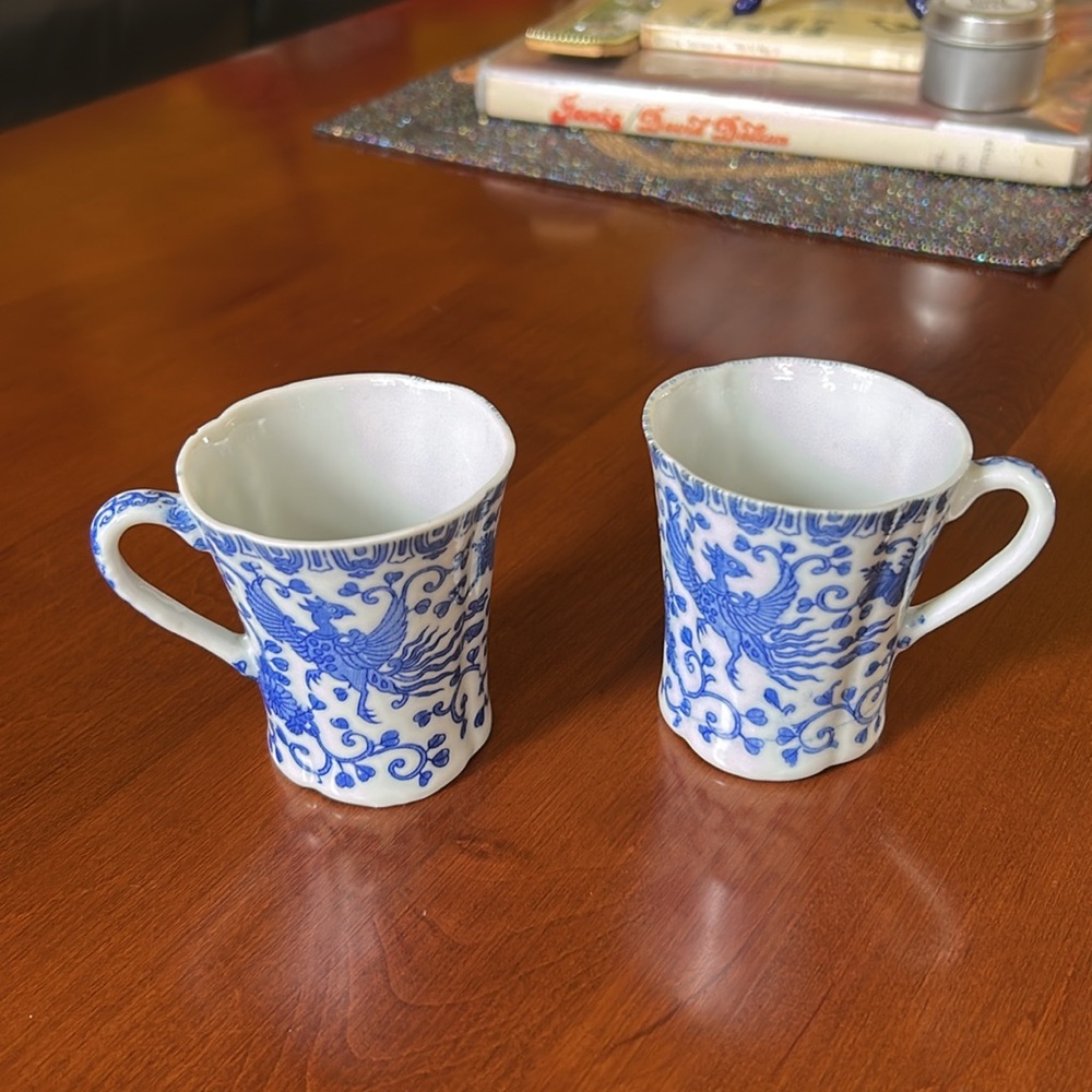 Vintage Antique Blue and White Chocolate Ceramic Cups - Picture 2 of 13